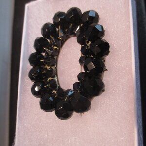 Vintage Oval Black Rhinestone Mourning Brooch/Pin